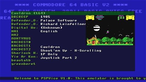 PSP Vice 2.2 for Commodore 64 on PSP